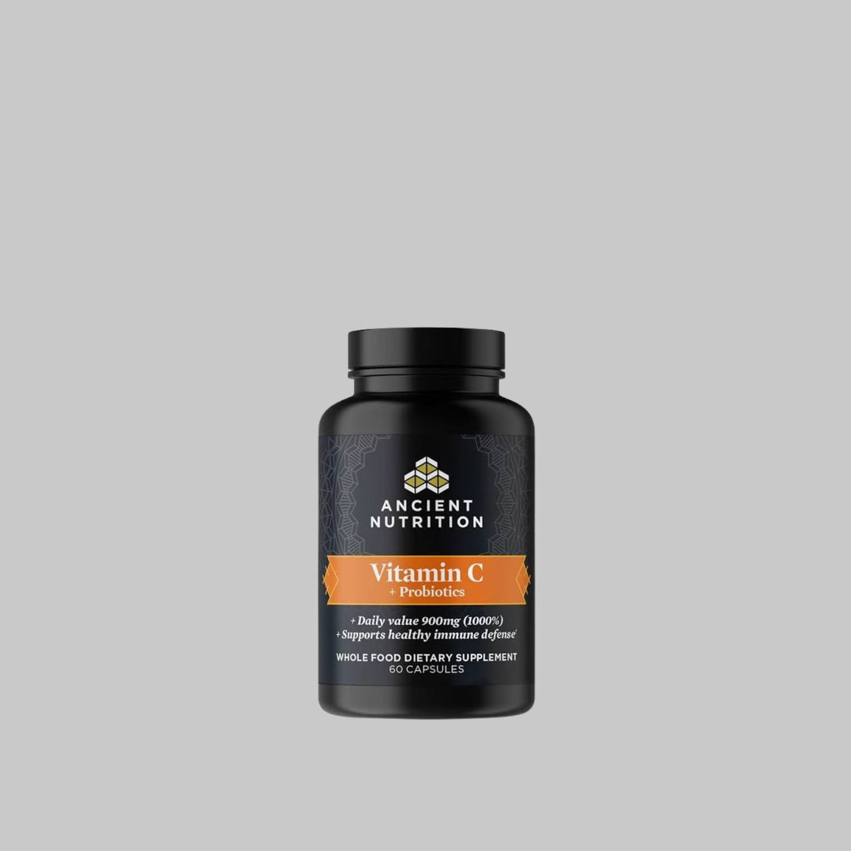 Ancient Nutrition Vitamin C + Probiotics bottle containing 60 capsules.
