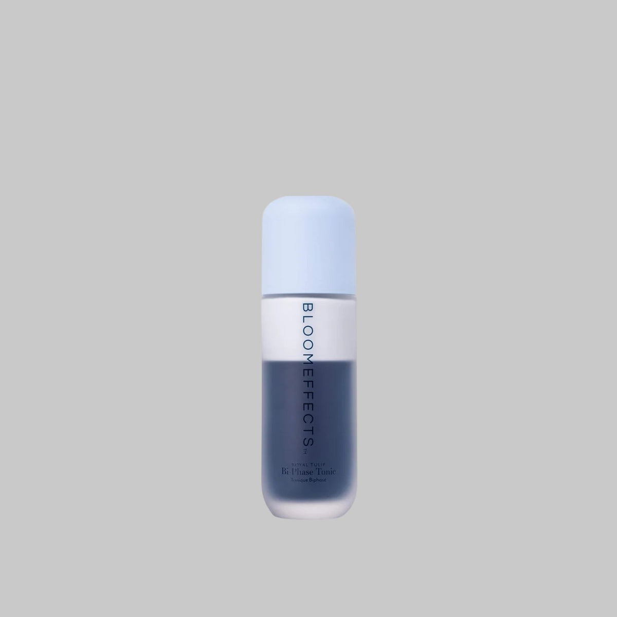 Bloomeffects Royal Tulip Hydrating Bi-Phase Tonic bottle with separate milky-white and deep-blue layers.