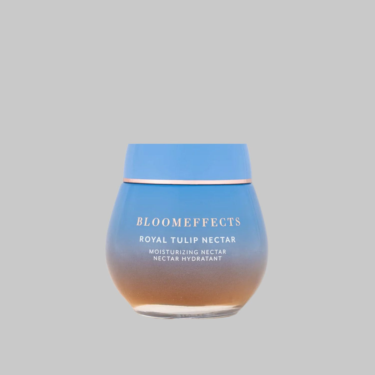 Bloomeffects Royal Tulip Moisturizing Nectar in a blue glass jar with matching lid.
